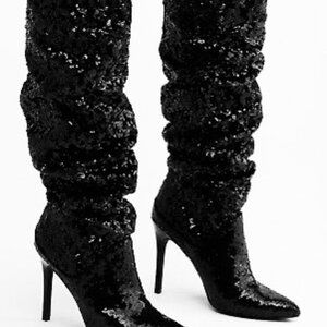 FREE PEOPLE JANE & THE SHOE MONICA BLACK SEQUIN SLOUCH TALL BOOT